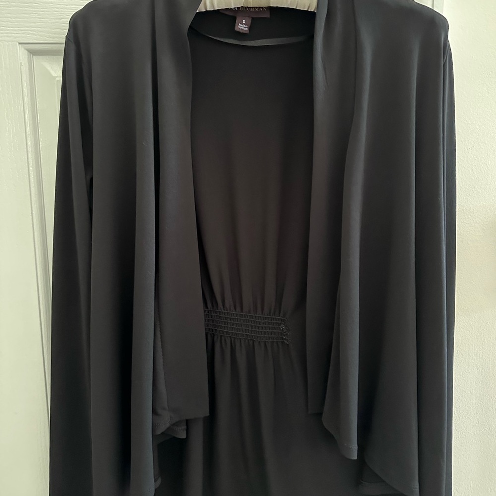 Dana Buchman Black Open Cascade Cardigan